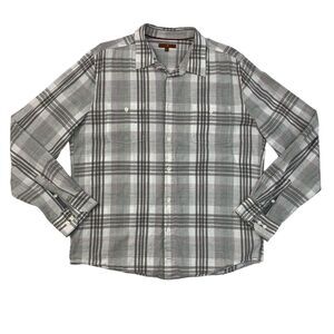 7 For All Mankind Shirt Mens XL Extra Large Gray Plaid Cotton Linen Blend Button